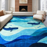 Ultra Soft Area Rug, Non Slip, Stain Resistant, Washable Area Rugs for Living Room, Bedroom, Delightful Cartoonish Marine Artwork(Blue)