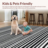 Ultra Soft Area Rug, Non Slip, Stain Resistant, Washable Area Rugs for Living Room, Bedroom, Black and White Striped Handmade Woven Design(Black)
