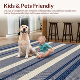 Ultra Soft Area Rug, Non Slip, Stain Resistant, Washable Area Rugs for Living Room, Bedroom, Whimsical Nautical Stripe Composition(Blue)