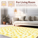 Ultra Soft Area Rug, Non Slip, Stain Resistant, Washable Area Rugs for Living Room, Bedroom, Playful White Yellow Flower Motif(Beige)