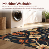 Ultra Soft Area Rug, Non Slip, Stain Resistant, Washable Area Rugs for Living Room, Bedroom, Trendy Rustic Floral Symmetry(Black)