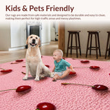 Ultra Soft Area Rug, Non Slip, Stain Resistant, Washable Area Rugs for Living Room, Bedroom, Cherry Fruit Fluffy Shower Mat for Bathtub(Pink)