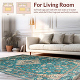 Ultra Soft Area Rug, Non Slip, Stain Resistant, Washable Area Rugs for Living Room, Bedroom, Rustic Vintage Medallion Aesthetic(Blue)