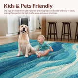 Ultra Soft Area Rug, Non Slip, Stain Resistant, Washable Area Rugs for Living Room, Bedroom, Artistic Ocean Wave Area Rug with Vintage Trellis Design Elements(Blue)