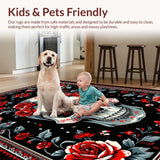 Ultra Soft Area Rug, Non Slip, Stain Resistant, Washable Area Rugs for Living Room, Bedroom, Gothic Rose Floral Elegance(Black)