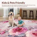 Ultra Soft Area Rug, Non Slip, Stain Resistant, Washable Area Rugs for Living Room, Bedroom, Rose Blossom Dreamscape Rug Featuring Mauve Petal Motifs and Gentle Pink Tones(Pink)