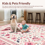 Ultra Soft Area Rug, Non Slip, Stain Resistant, Washable Area Rugs for Living Room, Bedroom, Playful Rustic Sheep Imagery(Pink)