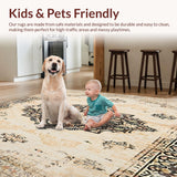 Ultra Soft Area Rug, Non Slip, Stain Resistant, Washable Area Rugs for Living Room, Bedroom, Beige Area Brown Distressed Medallion Retro(Beige)
