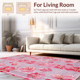 Ultra Soft Area Rug, Non Slip, Stain Resistant, Washable Area Rugs for Living Room, Bedroom, Sweet Pink Bows and Cherry Blooms Seamless Pattern Area Rug(Pink)
