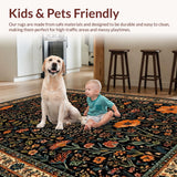Ultra Soft Area Rug, Non Slip, Stain Resistant, Washable Area Rugs for Living Room, Bedroom, Vibrant Insect Patterned Artistry(Black)