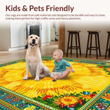 Ultra Soft Area Rug, Non Slip, Stain Resistant, Washable Area Rugs for Living Room, Bedroom, Lively Artistic Sunshine Arrangement(Yellow)