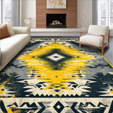 Ultra Soft Area Rug, Non Slip, Stain Resistant, Washable Area Rugs for Living Room, Bedroom, Vintage Tribal Grey and Yellow Living Room Rug(Black)