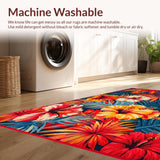 Ultra Soft Area Rug, Non Slip, Stain Resistant, Washable Area Rugs for Living Room, Bedroom, Stylish Tropical Garden Aesthetic(Red)