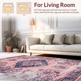 Ultra Soft Area Rug, Non Slip, Stain Resistant, Washable Area Rugs for Living Room, Bedroom, Artful Bright Medallion Style(Pink)