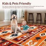 Ultra Soft Area Rug, Non Slip, Stain Resistant, Washable Area Rugs for Living Room, Bedroom, Artisanal Trellis Inspired Layout(Orange)