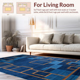Ultra Soft Area Rug, Non Slip, Stain Resistant, Washable Area Rugs for Living Room, Bedroom, Artistic Blue Brown Abstract Composition(Blue)