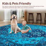 Ultra Soft Area Rug, Non Slip, Stain Resistant, Washable Area Rugs for Living Room, Bedroom, Distressed Blue Vintage Rug for Living Room(Blue)