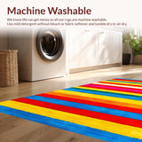 Ultra Soft Area Rug, Non Slip, Stain Resistant, Washable Area Rugs for Living Room, Bedroom, Fun Cheerful Stripe Fusion(Red)
