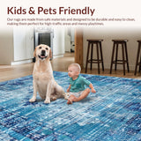 Ultra Soft Area Rug, Non Slip, Stain Resistant, Washable Area Rugs for Living Room, Bedroom, Cobalt Whisper Carpet, Aegean Tint, Distressed Block Print(Blue)