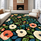 Ultra Soft Area Rug, Non Slip, Stain Resistant, Washable Area Rugs for Living Room, Bedroom, Rustic Timeless Blossom Motif(Black)