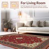 Ultra Soft Area Rug, Non Slip, Stain Resistant, Washable Area Rugs for Living Room, Bedroom, Luxe Red and Black Border Pattern(Red)