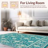 Ultra Soft Area Rug, Non Slip, Stain Resistant, Washable Area Rugs for Living Room, Bedroom, Art Nouveau with Turquoise and Silver Highlights(Blue)