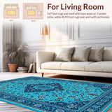 Ultra Soft Area Rug, Non Slip, Stain Resistant, Washable Area Rugs for Living Room, Bedroom, Vintage Medallion Blue Living Room Stain-Resistant Carpet(Blue)