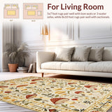 Ultra Soft Area Rug, Non Slip, Stain Resistant, Washable Area Rugs for Living Room, Bedroom, Elegant Earthy Mushroom Motif(Ivory)