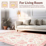 Ultra Soft Area Rug, Non Slip, Stain Resistant, Washable Area Rugs for Living Room, Bedroom, Graceful Floral Lattice Design(White)
