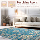 Ultra Soft Area Rug, Non Slip, Stain Resistant, Washable Area Rugs for Living Room, Bedroom, Charming Ethnic Floral Motif(Blue)