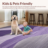 Ultra Soft Area Rug, Non Slip, Stain Resistant, Washable Area Rugs for Living Room, Bedroom, Sophisticated Black Grey Ripple Effect(Purple)