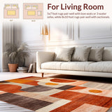Ultra Soft Area Rug, Non Slip, Stain Resistant, Washable Area Rugs for Living Room, Bedroom, Bold Abstract Geometric Fusion(Orange)