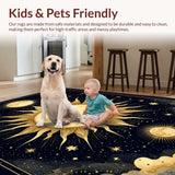 Ultra Soft Area Rug, Non Slip, Stain Resistant, Washable Area Rugs for Living Room, Bedroom, Celestial Moonlit Abstract Style(Gold)