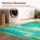 Ultra Soft Area Rug, Non Slip, Stain Resistant, Washable Area Rugs for Living Room, Bedroom, Chic Turquoise Green Fluid Design(Blue)