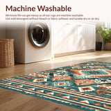 Ultra Soft Area Rug, Non Slip, Stain Resistant, Washable Area Rugs for Living Room, Bedroom, Geometric Teal and Red Fusion(Orange)