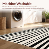Ultra Soft Area Rug, Non Slip, Stain Resistant, Washable Area Rugs for Living Room, Bedroom, Sleek Black and White Striped Carpet with Varied Line Thickness and Symmetrical(Black)