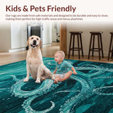 Ultra Soft Area Rug, Non Slip, Stain Resistant, Washable Area Rugs for Living Room, Bedroom, Marine Life Inspired with Abstract Octopus and School of Fish Design(Blue)