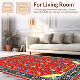 Ultra Soft Area Rug, Non Slip, Stain Resistant, Washable Area Rugs for Living Room, Bedroom, Chic Multicolor Geometric Pattern(Red)
