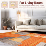 Ultra Soft Area Rug, Non Slip, Stain Resistant, Washable Area Rugs for Living Room, Bedroom, Earthy Toned Modern Artistry(Orange)