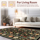 Ultra Soft Area Rug, Non Slip, Stain Resistant, Washable Area Rugs for Living Room, Bedroom, Elegant Earthy Floral Composition(Black)