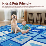 Ultra Soft Area Rug, Non Slip, Stain Resistant, Washable Area Rugs for Living Room, Bedroom, Bright Playful Typography Theme(Blue)