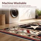 Ultra Soft Area Rug, Non Slip, Stain Resistant, Washable Area Rugs for Living Room, Bedroom, Rustic Americana Star Themed(Red)