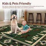 Ultra Soft Area Rug, Non Slip, Stain Resistant, Washable Area Rugs for Living Room, Bedroom, Rustic Earthy Wildlife Motifs(Green)