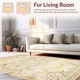 Ultra Soft Area Rug, Non Slip, Stain Resistant, Washable Area Rugs for Living Room, Bedroom, Elegant Earth Tone Geometric Mosaic(White)
