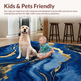Ultra Soft Area Rug, Non Slip, Stain Resistant, Washable Area Rugs for Living Room, Bedroom, Elegant Blue Marble Aesthetic(Blue)
