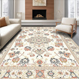 Intricate Geometric Floral Area with Smoke and Beige Motifs(Beige)