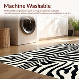 Ultra Soft Area Rug, Non Slip, Stain Resistant, Washable Area Rugs for Living Room, Bedroom, Ivory Black Zebra Print Hallway Runner Rug Non-Shedding(White)