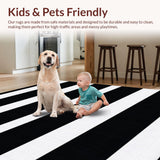 Ultra Soft Area Rug, Non Slip, Stain Resistant, Washable Area Rugs for Living Room, Bedroom, Modern Dash Stripe Rug Chic Entry Carpet(Black)