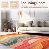 Ultra Soft Area Rug, Non Slip, Stain Resistant, Washable Area Rugs for Living Room, Bedroom, Rustic Earthy Symmetrical Patterns(Orange)