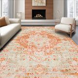 Ultra Soft Area Rug, Non Slip, Stain Resistant, Washable Area Rugs for Living Room, Bedroom, Lively Floral Trellis Composition(Orange)